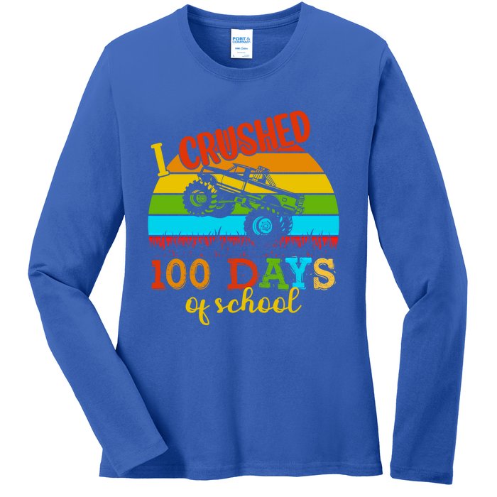 Vintage I Crushed 100 Days Of School Truck Gift Ladies Long Sleeve Shirt