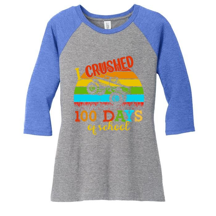 Vintage I Crushed 100 Days Of School Truck Gift Women's Tri-Blend 3/4-Sleeve Raglan Shirt