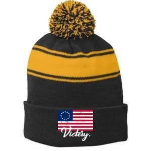 Victory America Betsy Ross Flag 1776 Stripe Pom Pom Beanie