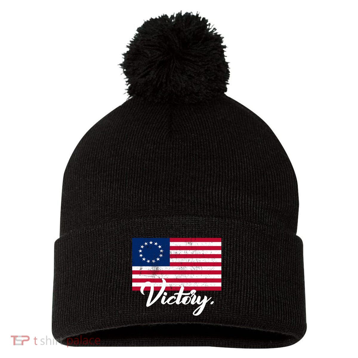 Victory America Betsy Ross Flag 1776 Pom Pom 12in Knit Beanie