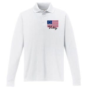 Victory America Betsy Ross Flag 1776 Performance Long Sleeve Polo