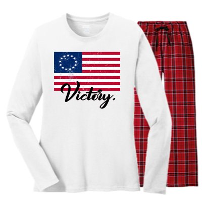 Victory America Betsy Ross Flag 1776 Women's Long Sleeve Flannel Pajama Set 