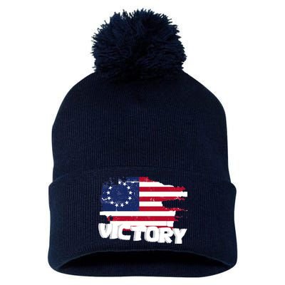 Victory Betsy Ross Original Flag Pom Pom 12in Knit Beanie