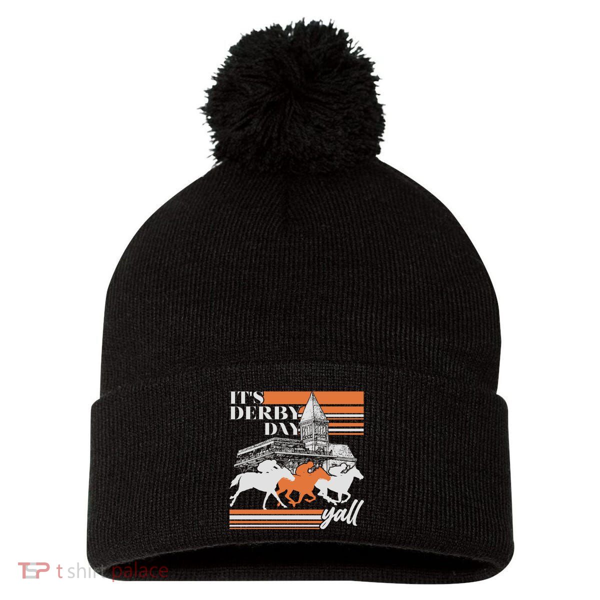Vintage It's Derby Day Yall Horse Racing Pom Pom 12in Knit Beanie