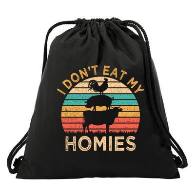 Vegetarian I Don't Eat My Homies Funny Vegan Retro Gift Drawstring Bag