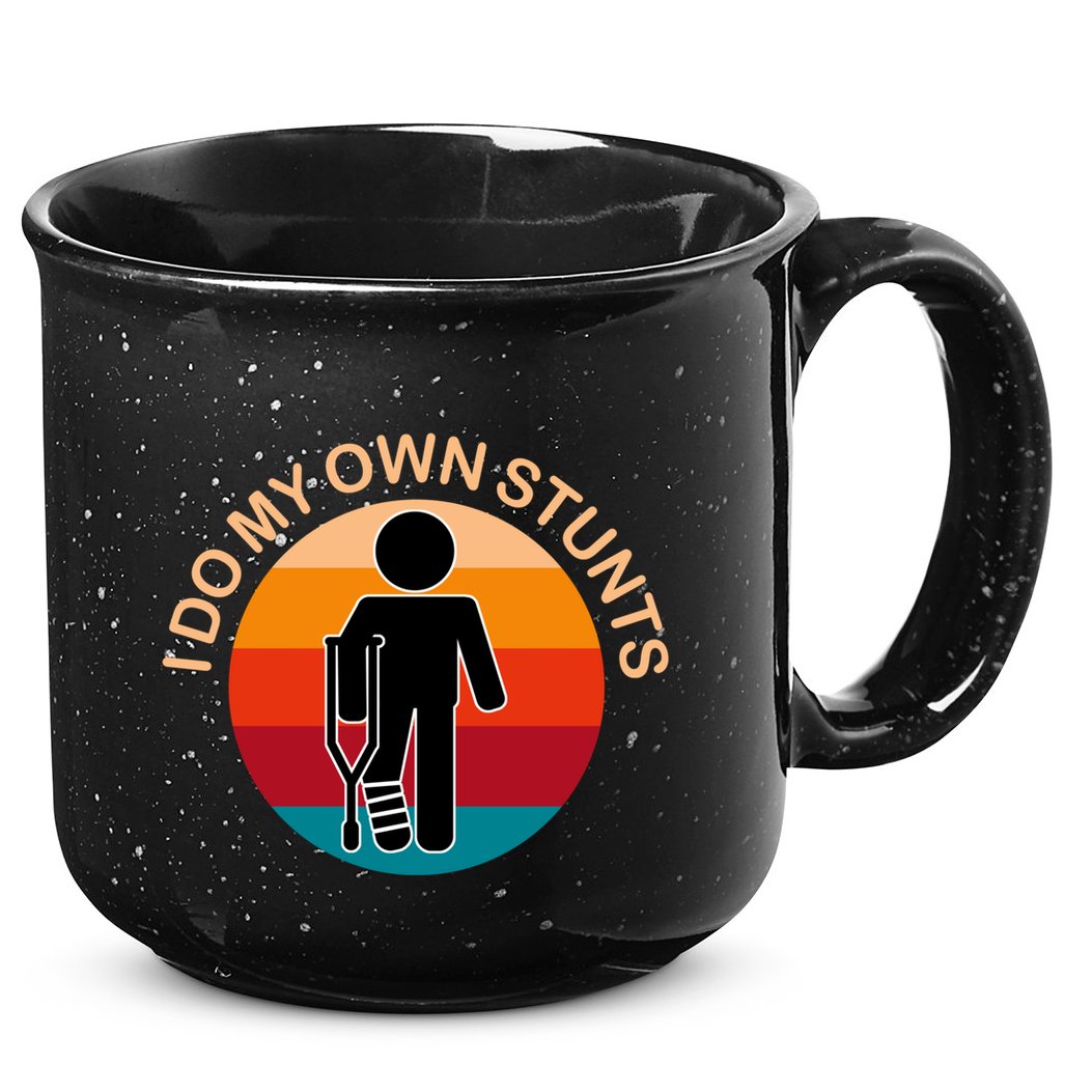Vintage I Do My Own Stunts Get Well Gift Funny Injury Leg 15oz Campfire Ceramic Mug