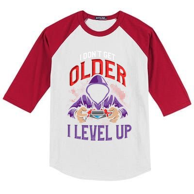 Vintage I Dont Get Older I Level Up Gamer Birthday Gift Kids Colorblock Raglan Jersey