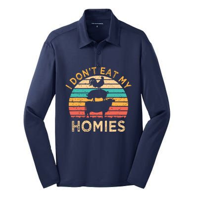 Vegetarian I Dont Eat My Homies Funny Vegan Retro Silk Touch Performance Long Sleeve Polo