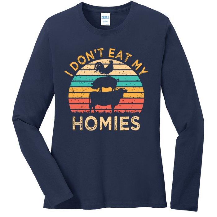 Vegetarian I Dont Eat My Homies Funny Vegan Retro Ladies Long Sleeve Shirt