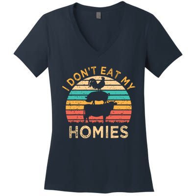 Vegetarian I Dont Eat My Homies Funny Vegan Retro Women's V-Neck T-Shirt