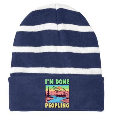 Vintage I'm Done Peopling Great Outdoors Nature Camping Fan Striped Beanie with Solid Band