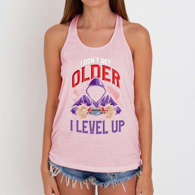 Vintage I Dont Get Older I Level Up Gamer Birthday Gift Women's Knotted Racerback Tank