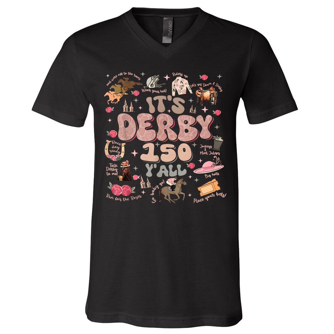 Vintage Its Derby 150 Yall 150th Horse Racing Ky Derby Day V-Neck T-Shirt
