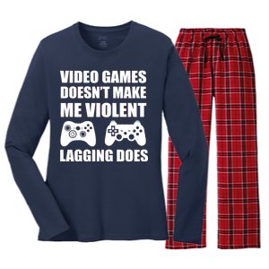 Video Games Doesn't Make Me Violent Lagging Does Women's Long Sleeve Flannel Pajama Set 