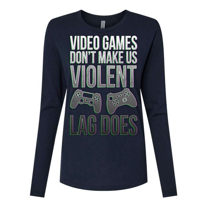 Video Games Doesn't Make Me Violent Lagging Does Gamer Womens Cotton Relaxed Long Sleeve T-Shirt