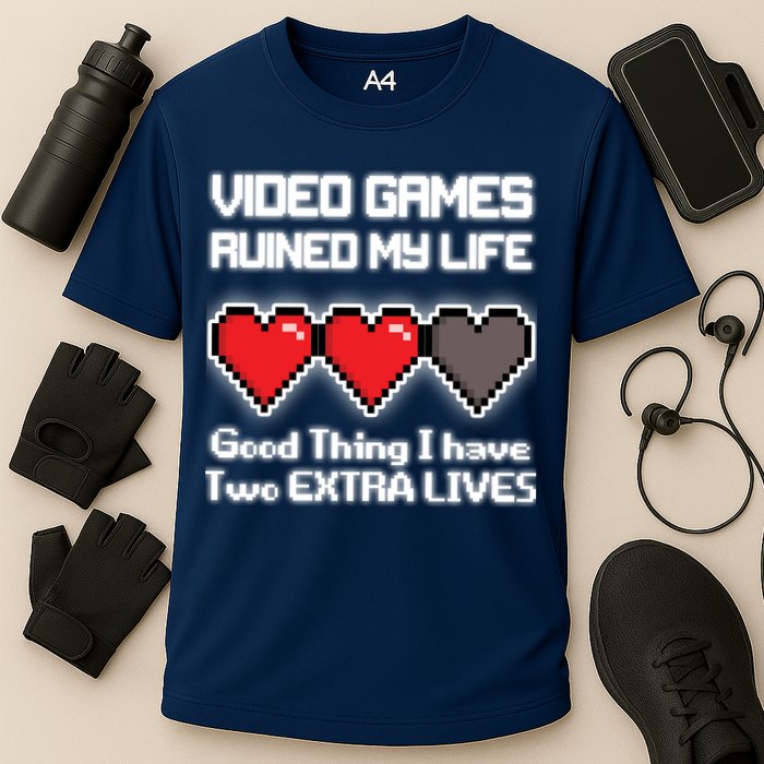 Video Games Ruined My Life Good Thing I Have Two Extra Lives Cooling Performance Crew T-Shirt