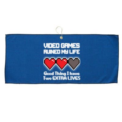 Video Games Ruined My Life Good Thing I Have Two Extra Lives Large Microfiber Waffle Golf Towel