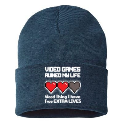 Video Games Ruined My Life Good Thing I Have Two Extra Lives Sustainable Knit Beanie