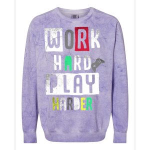 Video Games Work Hard Play Harder Gamer Colorblast Crewneck Sweatshirt