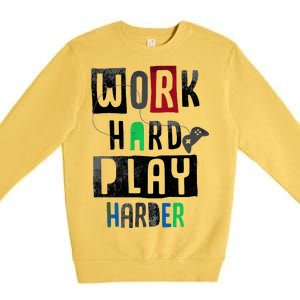 Video Games Work Hard Play Harder Gamer Premium Crewneck Sweatshirt