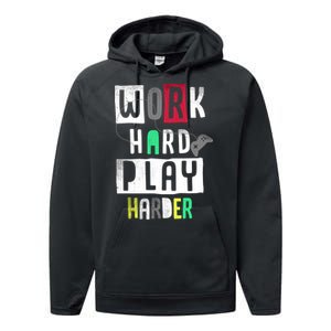 Video Games Work Hard Play Harder Gamer Performance Fleece Hoodie