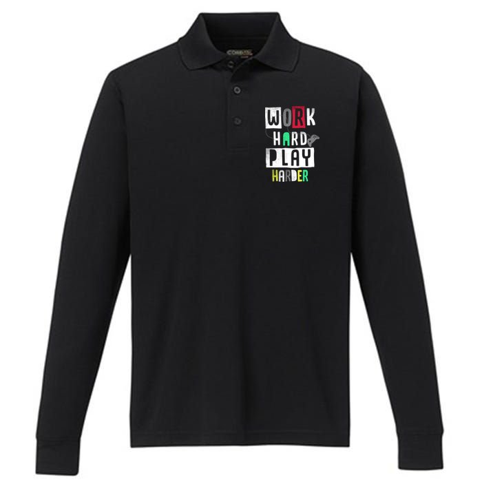 Video Games Work Hard Play Harder Gamer Performance Long Sleeve Polo