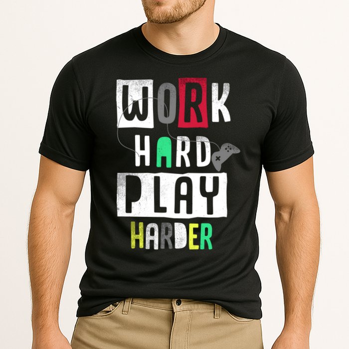 Video Games Work Hard Play Harder Gamer Cooling Performance Crew T-Shirt