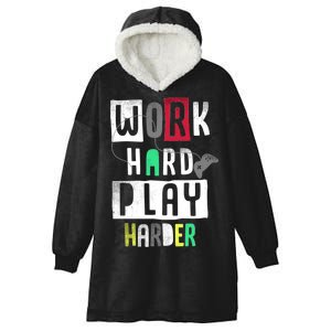 Video Games Work Hard Play Harder Gamer Hooded Wearable Blanket