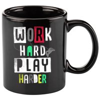Video Games Work Hard Play Harder Gamer 11oz C Handle Ceramic Mug