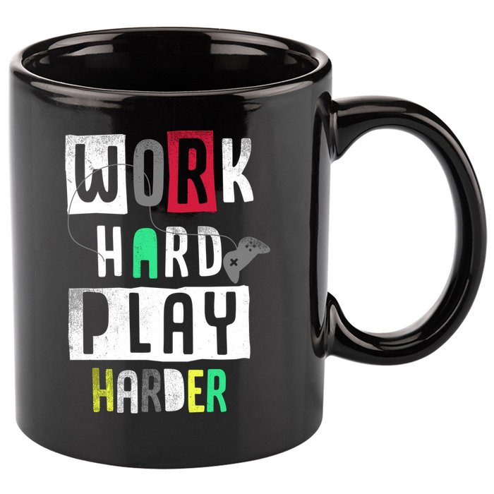 Video Games Work Hard Play Harder Gamer 11oz C Handle Ceramic Mug