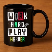 Video Games Work Hard Play Harder Gamer 11oz C Handle Ceramic Mug