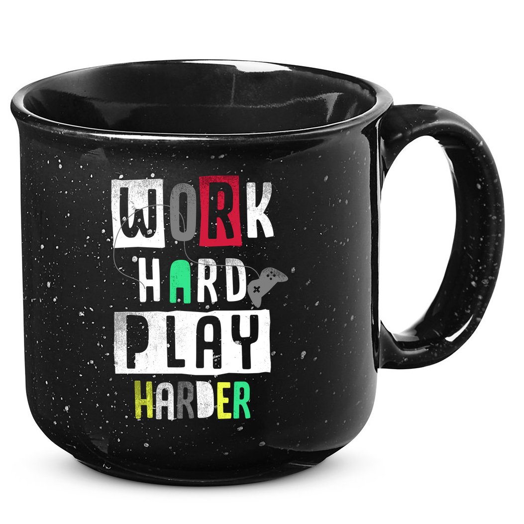 Video Games Work Hard Play Harder Gamer 15oz Campfire Ceramic Mug
