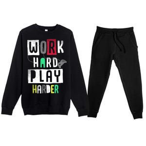 Video Games Work Hard Play Harder Gamer Premium Crewneck Sweatsuit Set