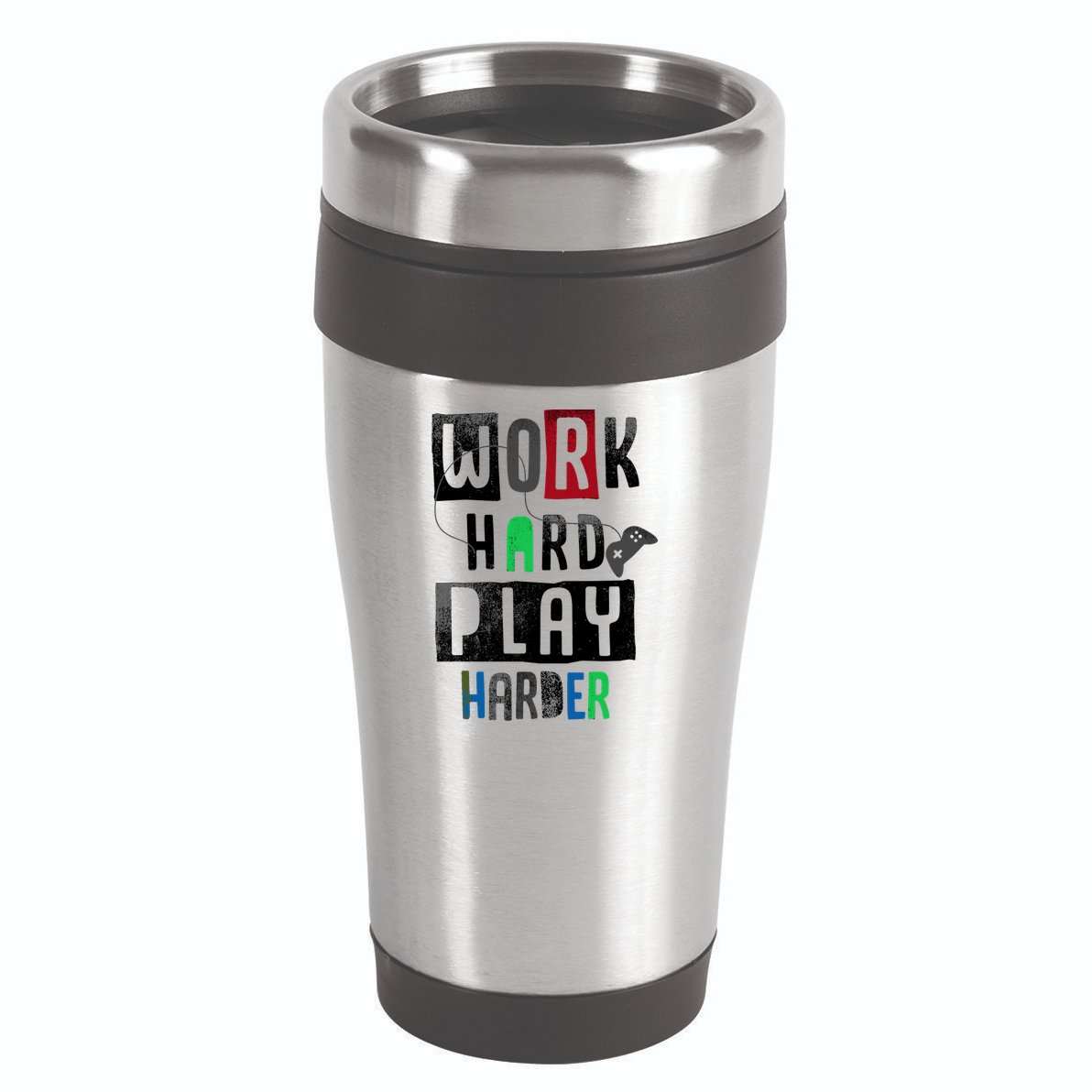 Video Games Work Hard Play Harder Gamer 16oz Travel Tumbler