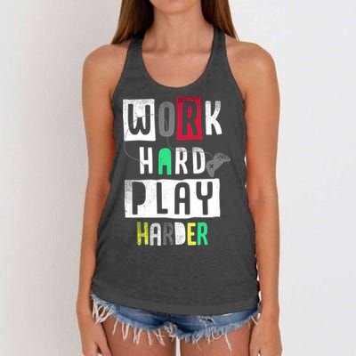 Video Games Work Hard Play Harder Gamer Women's Knotted Racerback Tank