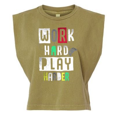 Video Games Work Hard Play Harder Gamer Garment-Dyed Women's Muscle Tee
