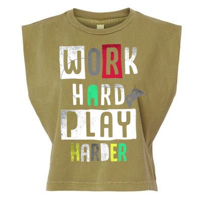 Video Games Work Hard Play Harder Gamer Garment-Dyed Women's Muscle Tee