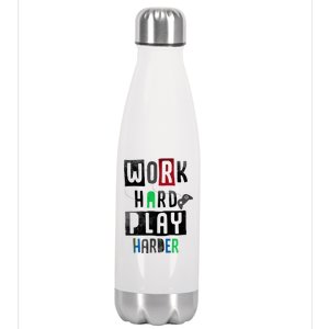 Video Games Work Hard Play Harder Gamer Stainless Steel Insulated Water Bottle