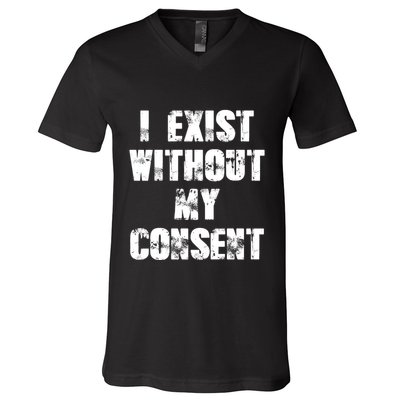 Vintage I Exist Without My Consent Funny Meme Frog V-Neck T-Shirt
