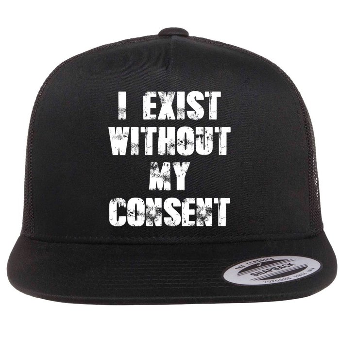 Vintage I Exist Without My Consent Funny Meme Frog Flat Bill Trucker Hat