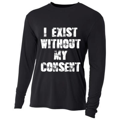 Vintage I Exist Without My Consent Funny Meme Frog Cooling Performance Long Sleeve Crew