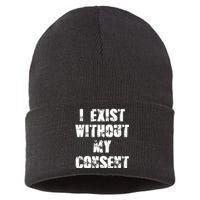 Vintage I Exist Without My Consent Funny Meme Frog Sustainable Knit Beanie