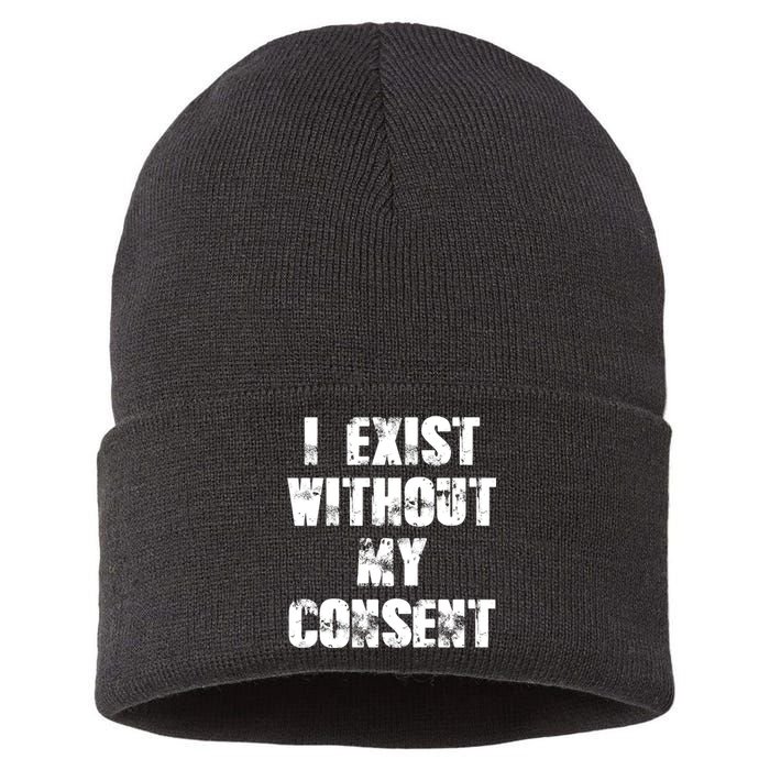 Vintage I Exist Without My Consent Funny Meme Frog Sustainable Knit Beanie