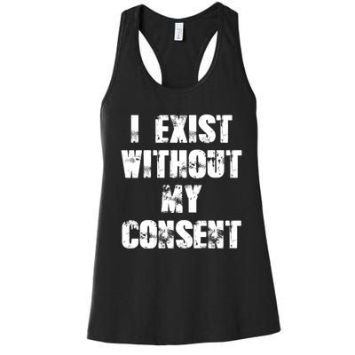 Vintage I Exist Without My Consent Funny Meme Frog Women's Racerback Tank