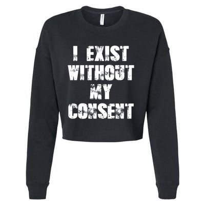 Vintage I Exist Without My Consent Funny Meme Frog Cropped Pullover Crew