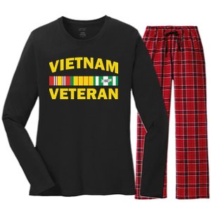 Vietnam Veteran Flag Logo Women's Long Sleeve Flannel Pajama Set 