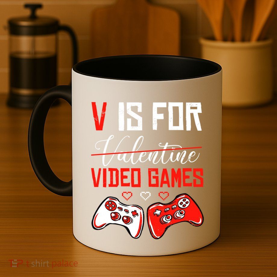 V Is For Video Games Anti Valentine's Day Game Lover Gift Mug
