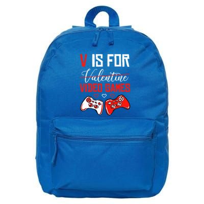 V Is For Video Games Anti Valentine's Day Game Lover Gift 16 in Basic Backpack