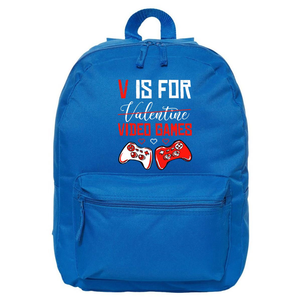 V Is For Video Games Anti Valentine's Day Game Lover Gift 16 in Basic Backpack