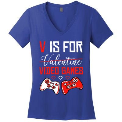 V Is For Video Games Anti Valentine's Day Game Lover Gift Women's V-Neck T-Shirt